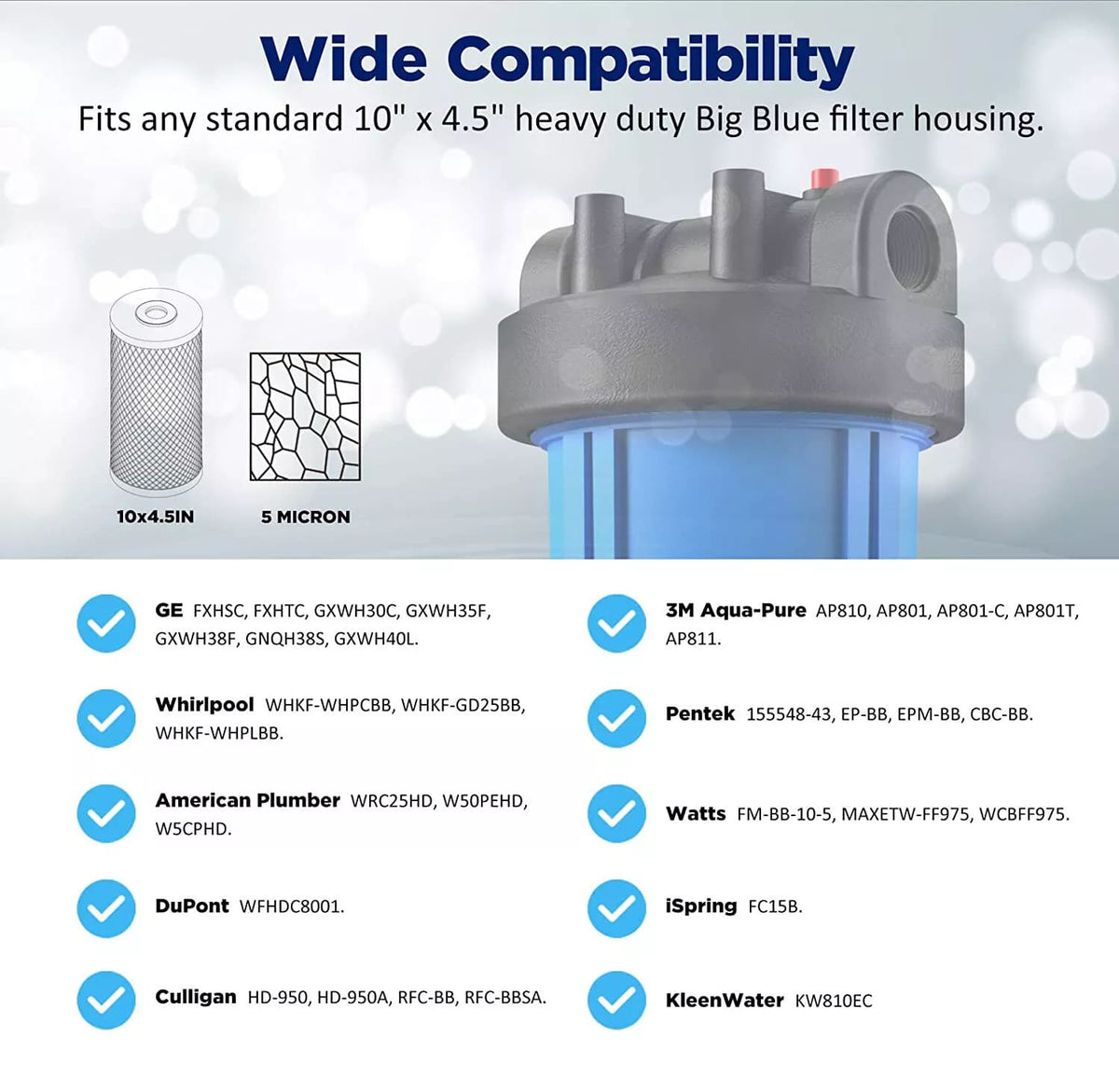 Membrane Solutions 10" x 4.5" CTO Activated Carbon Water Filter for Big Blue 5 Micron