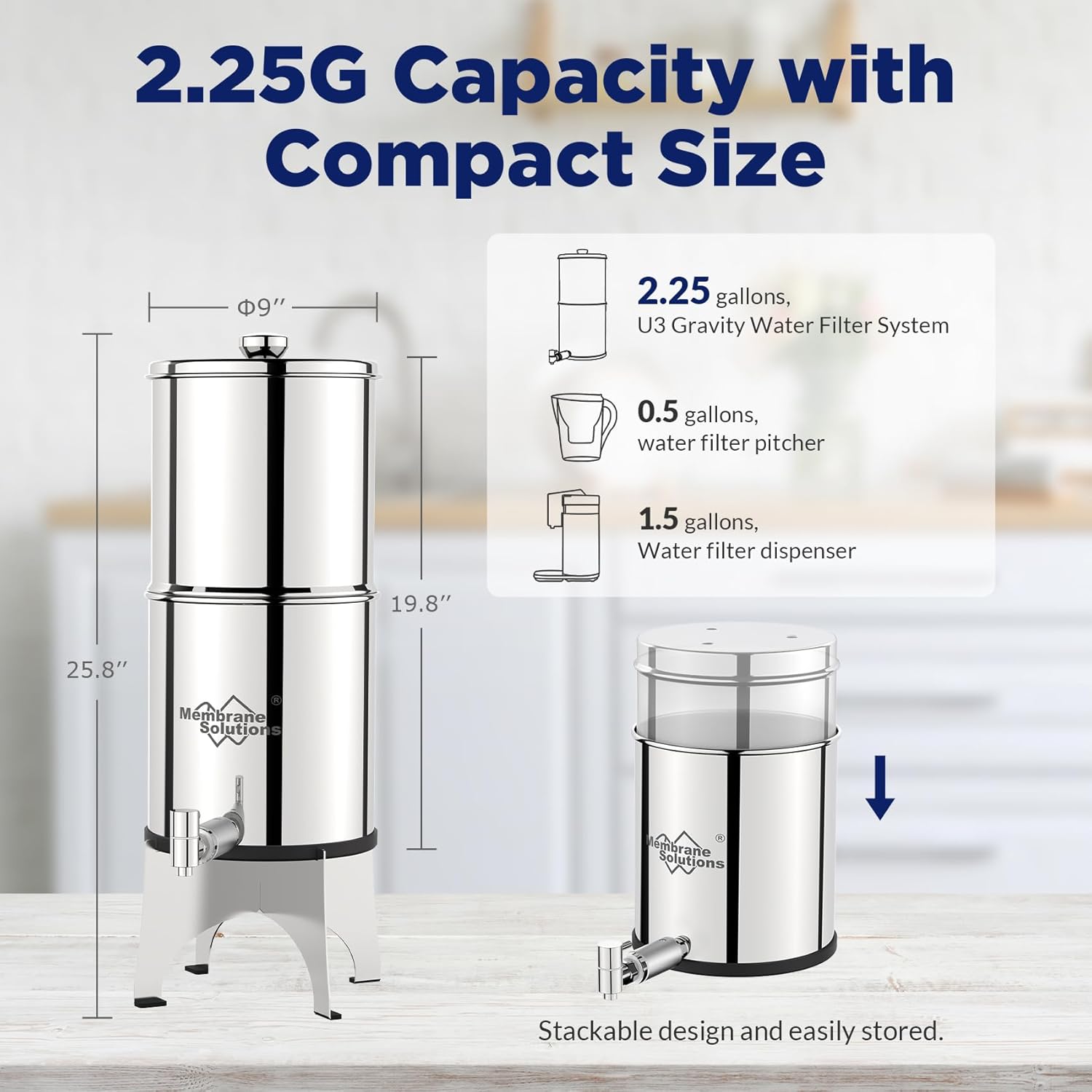 Membrane Solutions U3P 2.25-Gallons Stainless Steel Gravity Water Filter