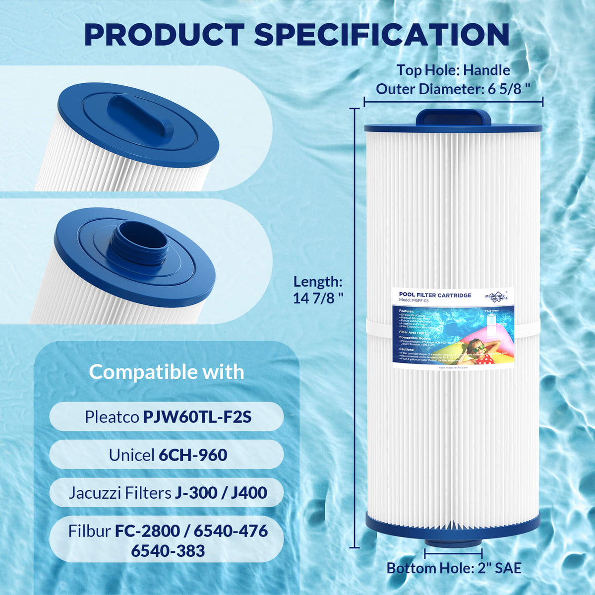 Membrane Solutions F5 Large Pool Filter Cartridge Replacement for PJW60TL-F2S Jacuzzi J300 J400