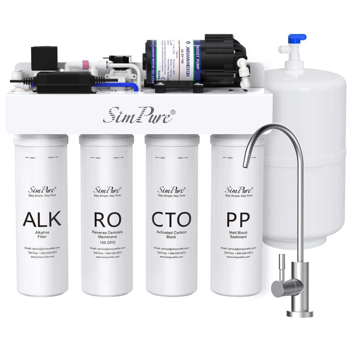 SimPure T1-100ALK 7-Stage Under Sink RO System Remineralization with Booster Pump & Pressure Tank