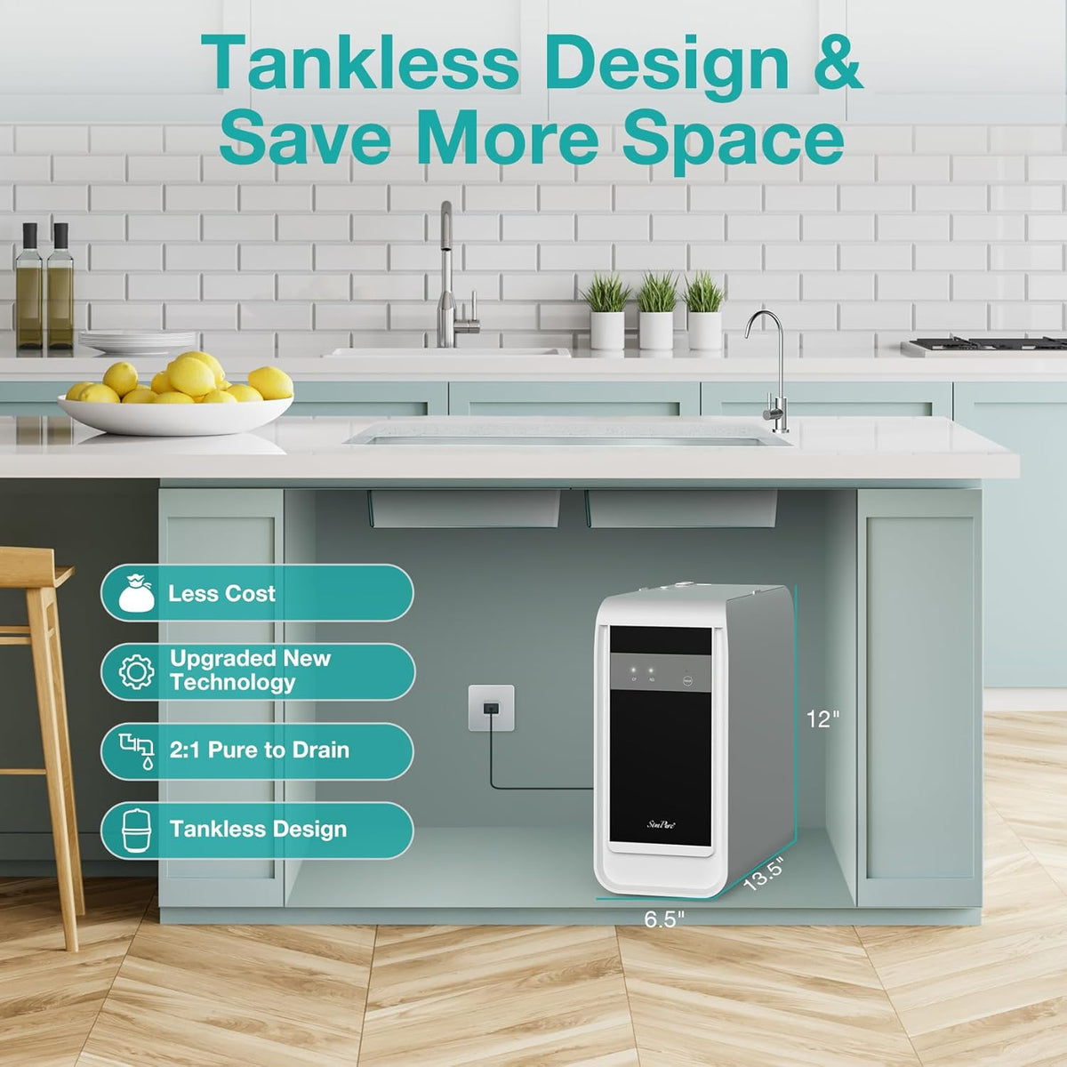SimPure Q3-600 7-Stage 600GPD Under Sink Tankless RO Water Filtration System