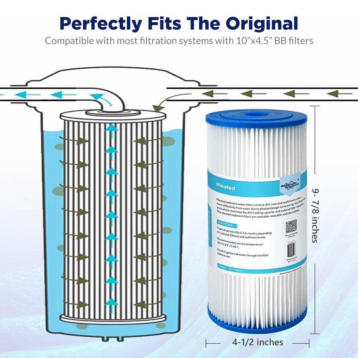 Membrane Solutions Pleated Water Filter Home 10"x4.5" Whole House Heavy Duty Sediment Replacement Cartridge 5/20/50 Micron