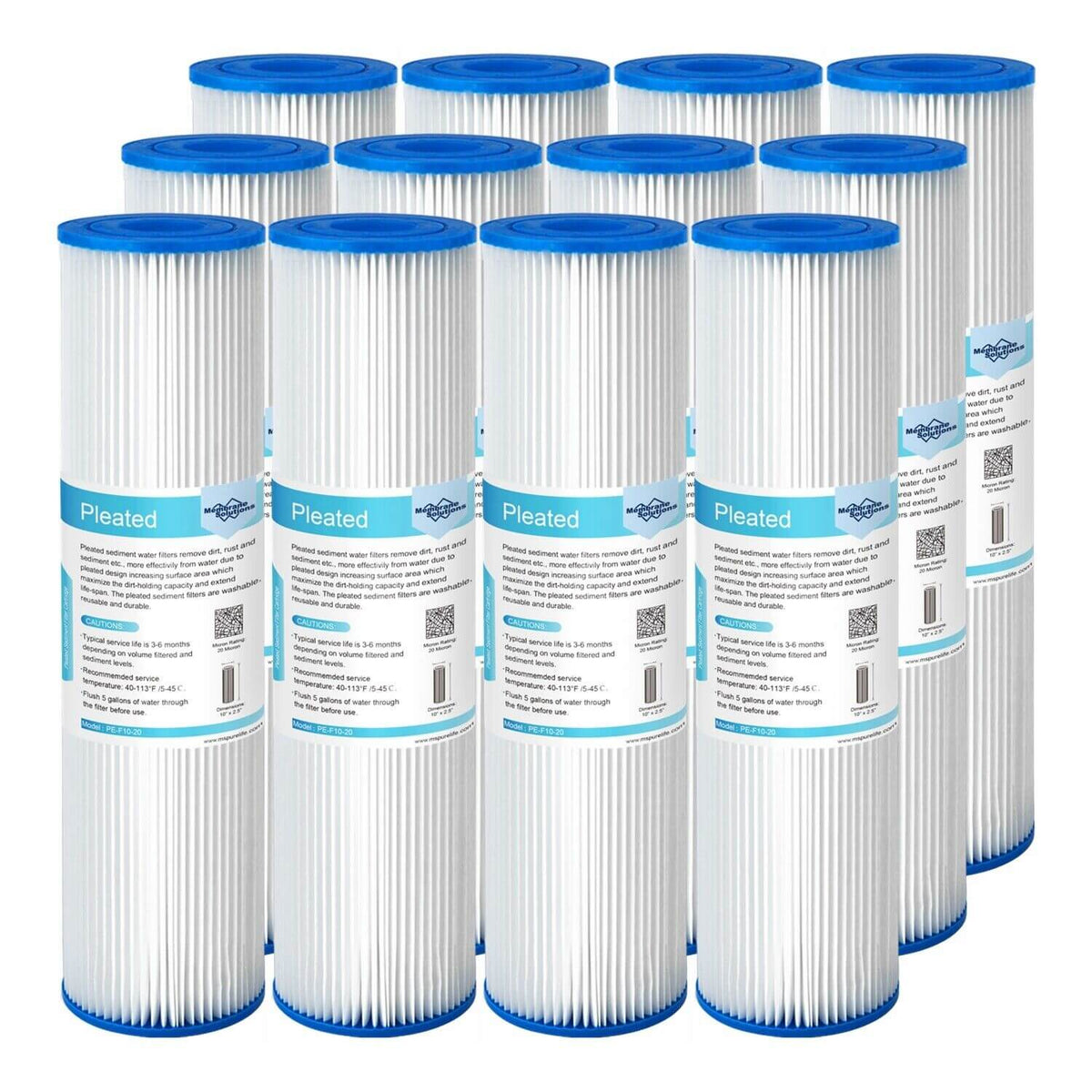 Membrane Solutions 10" x 2.5" Pleated Polyester Sediment Water Filter  Replacement Cartridge Universal Whole House Pre-Filter 5/20/50 Micron