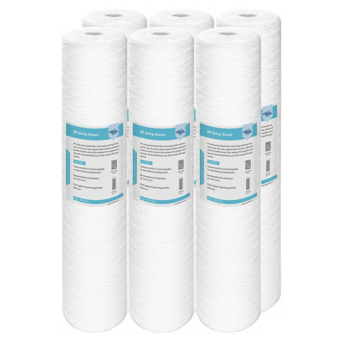 Membrane Solutions 20" x 4.5" Big Blue Whole House System String Wound Sediment Water Filter 5/20 Micron