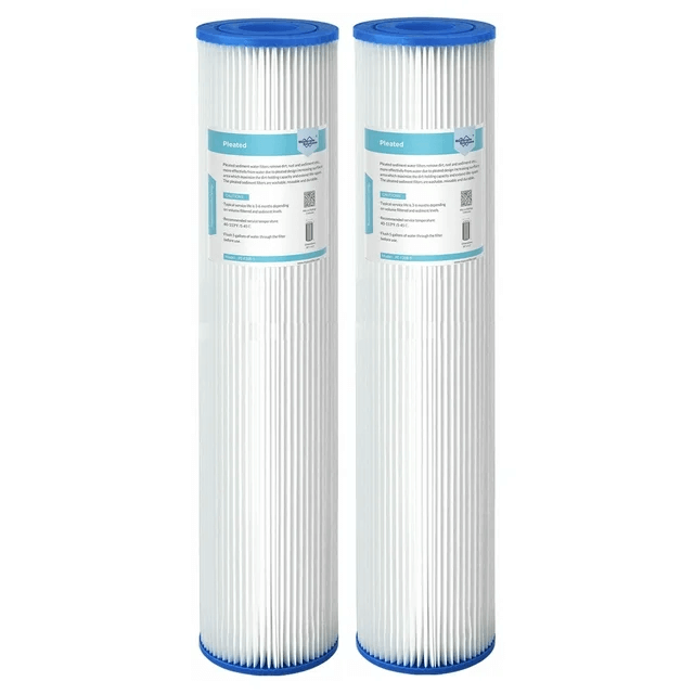 Membrane Solutions 20" x 4.5" Washable Pleated Sediment Water Filter for Whole House Heavy Duty Sediment Replacement Cartridge 5/20/50 Micron