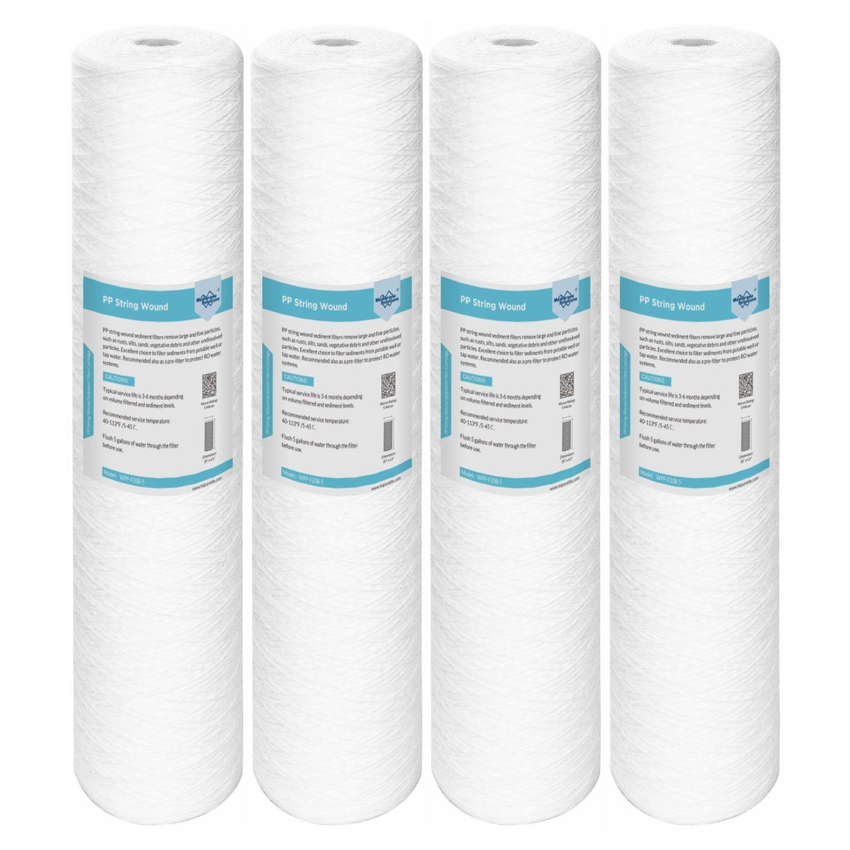 Membrane Solutions 20" x 4.5" Big Blue Whole House System String Wound Sediment Water Filter 5/20 Micron
