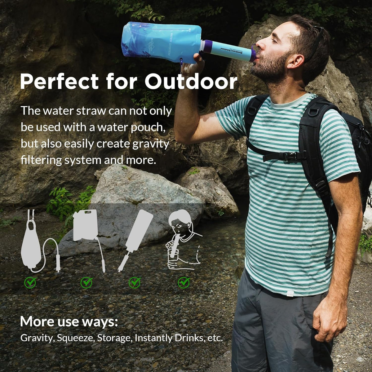 Membrane Solutions Squeezable Water Pouches with Water Filter Straw