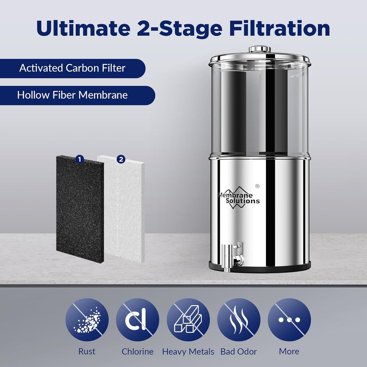 Membrane Solutions U3 2.25-Gallon Stainless Steel Gravity Water Filter