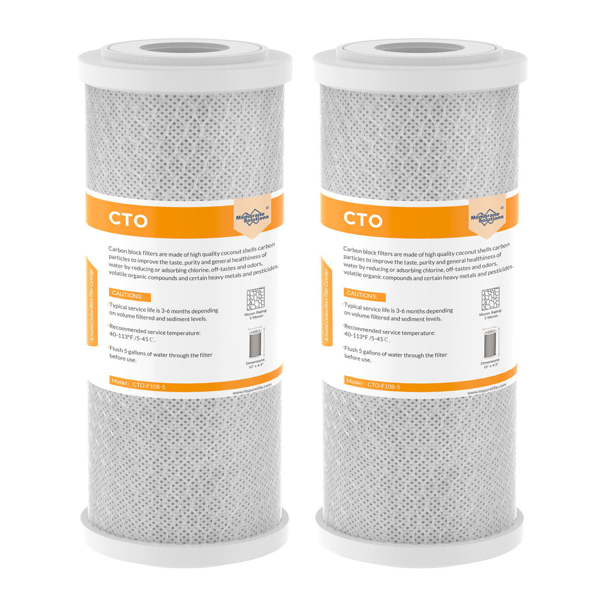 Membrane Solutions 10" x 4.5" CTO Activated Carbon Water Filter for Big Blue 5 Micron