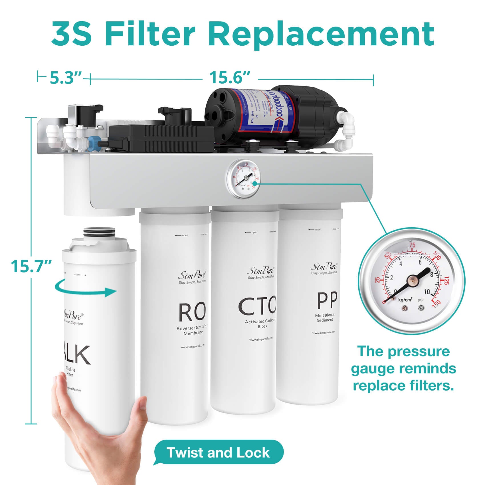 SimPure T1-400ALK 8 Stage 400GPD Under Sink Tankless RO System with Remineralization