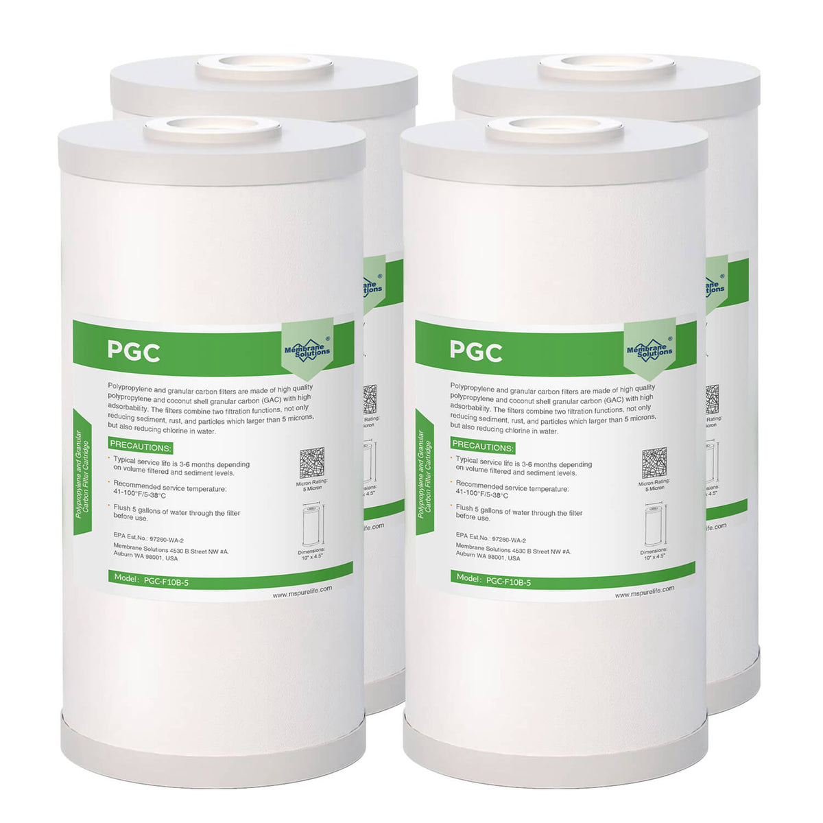 Membrane Solutions PGC 10" x 4.5" Universal Whole House Sediment and Carbon Filter 5 Micron