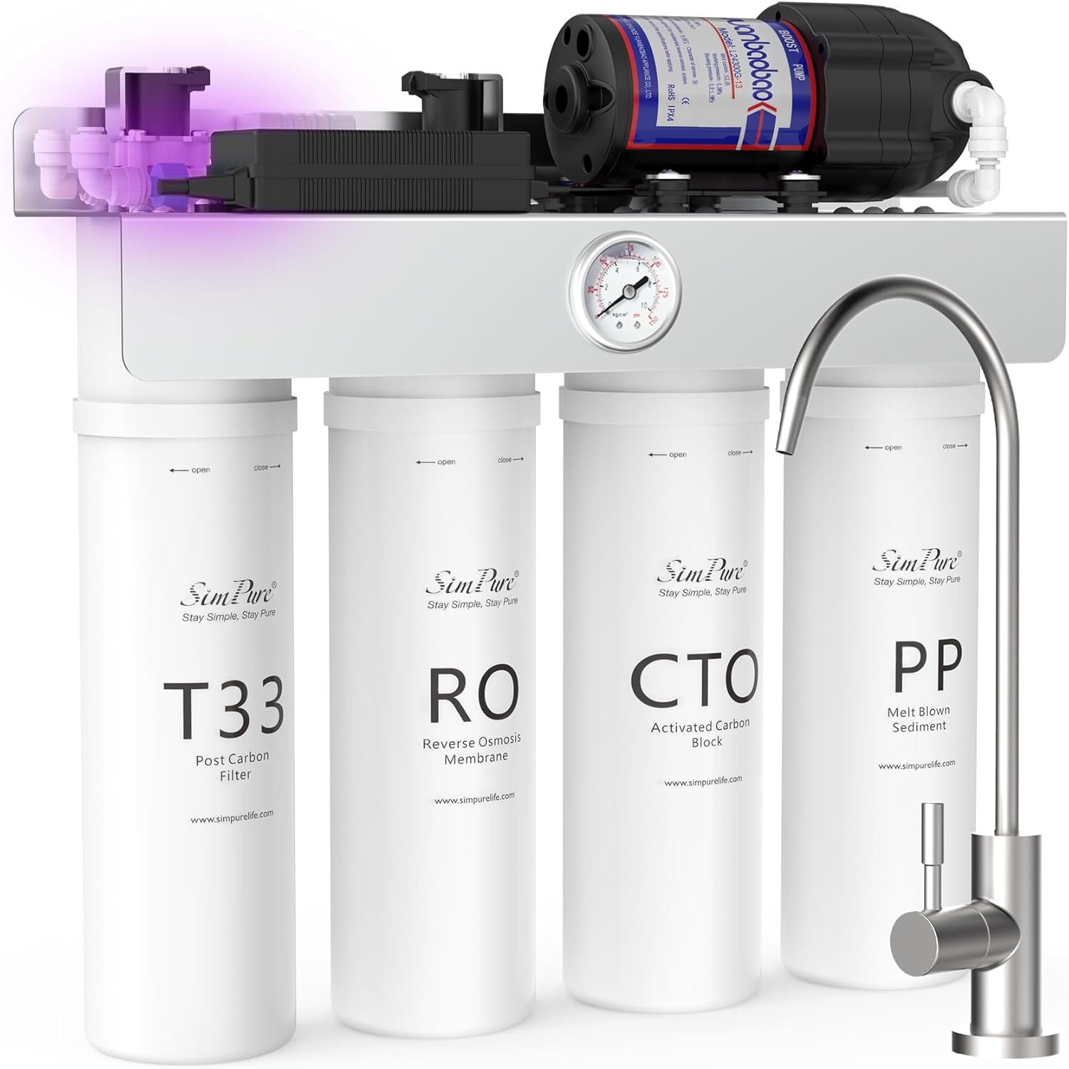 SimPure T1-400 8 Stage 400GPD Under Sink Tankless RO System Nearly 0 TDS